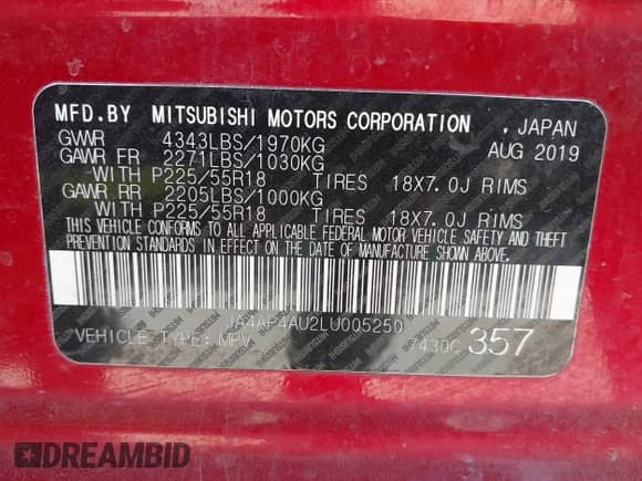 2020 Mitsubishi Outlander SE с VIN JA4AP4AU2LU005250, выставлен на аукционе IAAI как лот 42943782 с пробегом 146 357 миль миль и . История ставок и продаж доступна на DreamBid. Изображение 9.