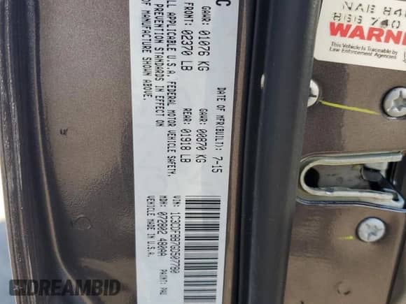 2016 Dodge Dart SXT with VIN 1C3CDFBB7GD507780, listed as a Copart auction lot 80470435 with Not provided miles and Salvage title. Bid and sale history available at DreamBid. Image 12.