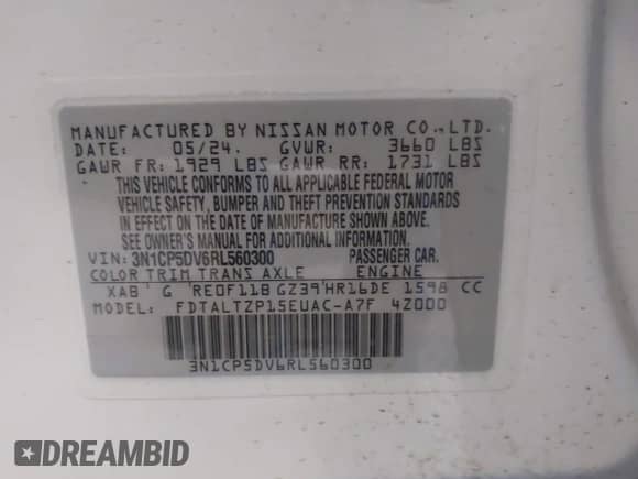 2024 Nissan Kicks SR с VIN 3N1CP5DV6RL560300, выставлен на аукционе IAAI как лот 42207596 с пробегом 7 423 миль миль и . История ставок и продаж доступна на DreamBid. Изображение 9.