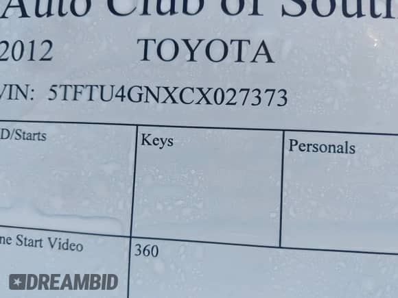 2012 Toyota Tacoma PreRunner с VIN 5TFTU4GNXCX027373, выставлен на аукционе IAAI как лот 43436193 с пробегом 185 816 миль миль и . История ставок и продаж доступна на DreamBid. Изображение 9.