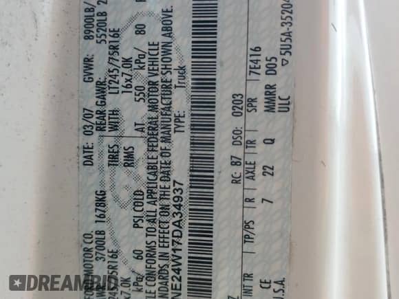 2007 Ford Econoline Cargo Commercial with VIN 1FTNE24W17DA34937, listed as a Copart auction lot 85923115 with 85,553 mi miles and Clean title. Bid and sale history available at DreamBid. Image 13.
