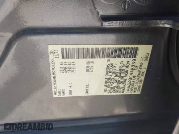 2014 Nissan Maxima SV z VIN 1N4AA5AP6EC448359, wystawiony jako IAAI lot #42225559 z przebiegiem Nie podano mil oraz . Historia ofert i sprzedaży dostępna na DreamBid. Obrazek 9.