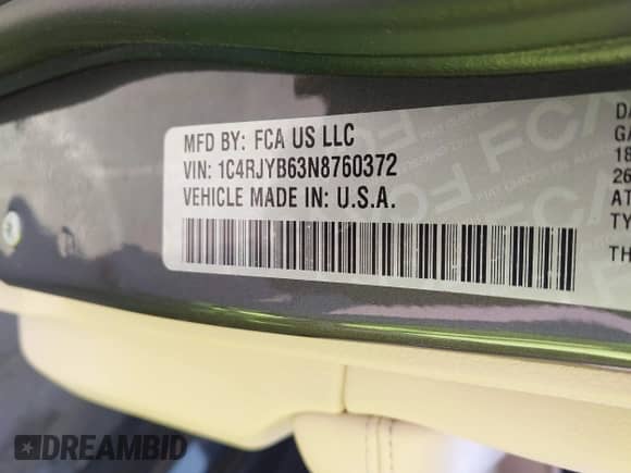 2022 Jeep Grand Cherokee with VIN 1C4RJYB63N8760372, listed as a IAAI auction lot 41521696 with 32,416 mi miles and . Bid and sale history available at DreamBid. Image 9.