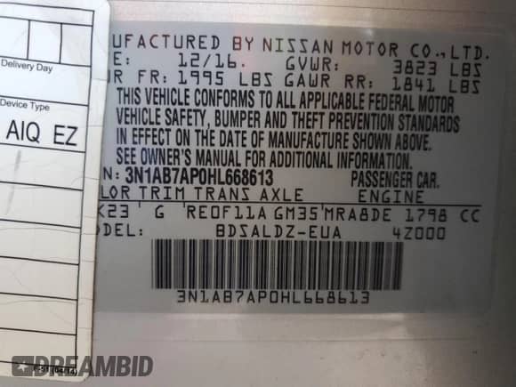 2017 Nissan Sentra SV z VIN 3N1AB7AP0HL668613, wystawiony jako Copart lot #84289935 z przebiegiem 94 553 mil mil oraz Szkoda całkowita • Salvage title. Historia ofert i sprzedaży dostępna na DreamBid. Obrazek 12.