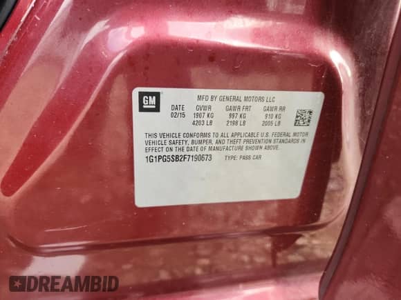 2015 Chevrolet Cruze LTZ с VIN 1G1PG5SB2F7190673, выставлен на аукционе Copart как лот 65097075 с пробегом Не указан миль и Списание • Salvage title. История ставок и продаж доступна на DreamBid. Изображение 13.