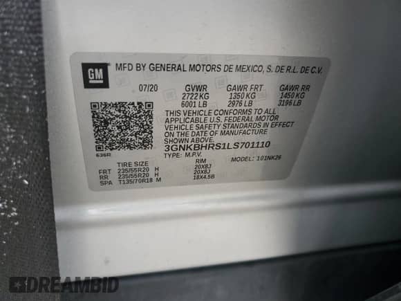 2020 Chevrolet Blazer LT z VIN 3GNKBHRS1LS701110, wystawiony jako Copart lot #81090055 z przebiegiem Nie podano mil oraz Szkoda całkowita • Salvage title. Historia ofert i sprzedaży dostępna na DreamBid. Obrazek 12.