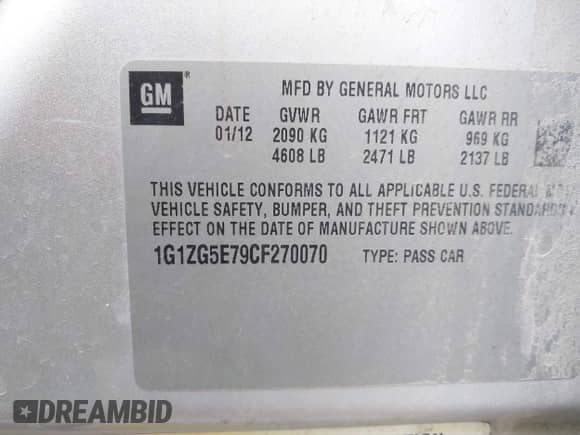 2012 Chevrolet Malibu LTZ z VIN 1G1ZG5E79CF270070, wystawiony jako IAAI lot #42496964 z przebiegiem 206 551 mil mil oraz . Historia ofert i sprzedaży dostępna na DreamBid. Obrazek 9.