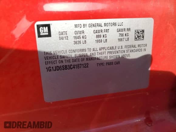 2012 Chevrolet Sonic LT с VIN 1G1JD6SB3C4187122, выставлен на аукционе Copart как лот 80737724 с пробегом 113 104 миль миль и Чистый • Clean title. История ставок и продаж доступна на DreamBid. Изображение 12.