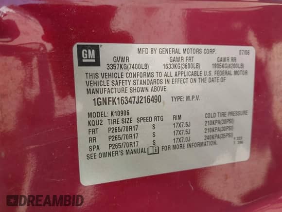 2007 Chevrolet Suburban LTZ z VIN 1GNFK16347J216490, wystawiony jako IAAI lot #43051041 z przebiegiem 160 360 mil mil oraz . Historia ofert i sprzedaży dostępna na DreamBid. Obrazek 9.