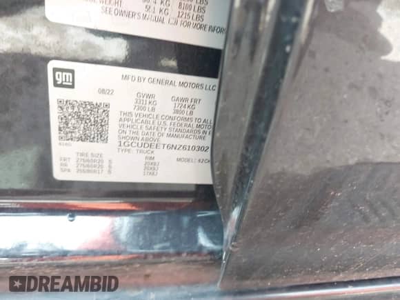 2022 Chevrolet Silverado 1500 RST z VIN 1GCUDEET6NZ610302, wystawiony jako IAAI lot #42176569 z przebiegiem 113 137 mil mil oraz . Historia ofert i sprzedaży dostępna na DreamBid. Obrazek 9.