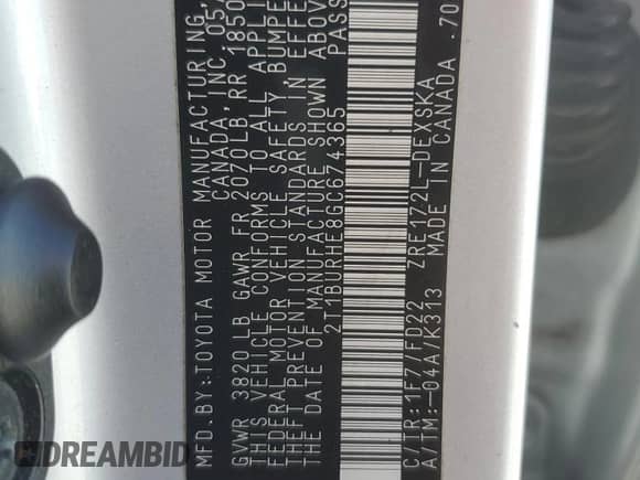 2016 Toyota Corolla L z VIN 2T1BURHE8GC674365, wystawiony jako Copart lot #85000035 z przebiegiem 79 295 mil mil oraz Szkoda całkowita • Salvage title. Historia ofert i sprzedaży dostępna na DreamBid. Obrazek 12.