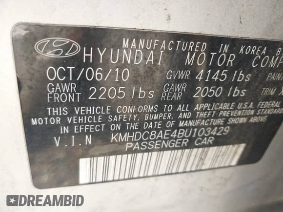 2011 Hyundai Elantra GLS z VIN KMHDC8AE4BU103429, wystawiony jako IAAI lot #42947234 z przebiegiem 192 957 mil mil oraz . Historia ofert i sprzedaży dostępna na DreamBid. Obrazek 9.