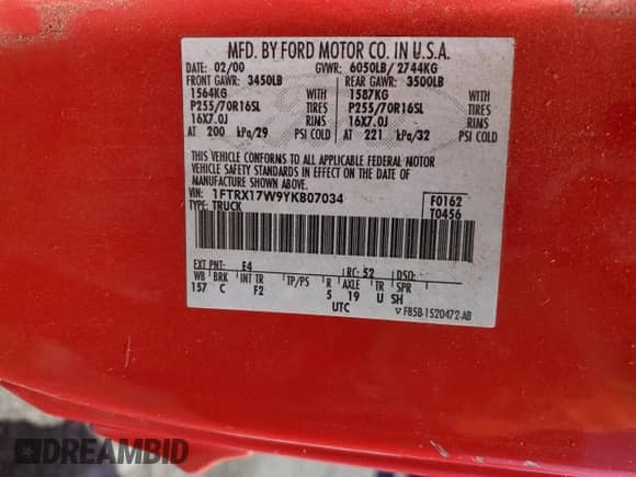 2000 Ford F-150 XL z VIN 1FTRX17W9YKB07034, wystawiony jako Copart lot #89539865 z przebiegiem 192 597 mil mil oraz Czysty tytuł • Clean title. Historia ofert i sprzedaży dostępna na DreamBid. Obrazek 12.