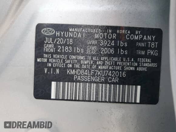 2019 Hyundai Elantra SEL with VIN KMHD84LF7KU742016, listed as a Copart auction lot 82665445 with 133,076 mi miles and Clean title. Bid and sale history available at DreamBid. Image 12.