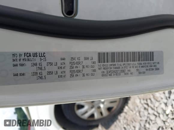 2016 Dodge Journey SE with VIN 3C4PDDAG2GT135967, listed as a IAAI auction lot 42663355 with 175,018 mi miles and . Bid and sale history available at DreamBid. Image 9.