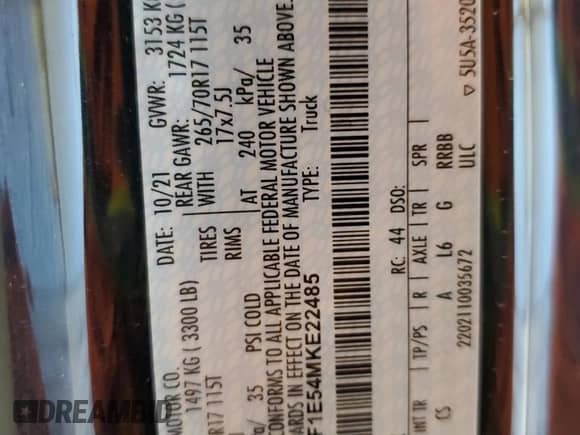 2021 Ford F-150 XL with VIN 1FTMF1E54MKE22485, listed as a Copart auction lot 47852735 with 23,529 mi miles and Salvage title. Bid and sale history available at DreamBid. Image 15.