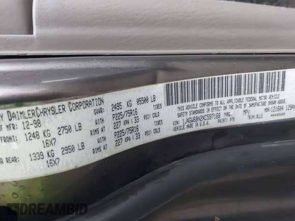 1999 Jeep Grand Cherokee Limited with VIN 1J4GW68N2XC597168, listed as a IAAI auction lot 43562462 with 145,584 mi miles and . Bid and sale history available at DreamBid. Image 9.