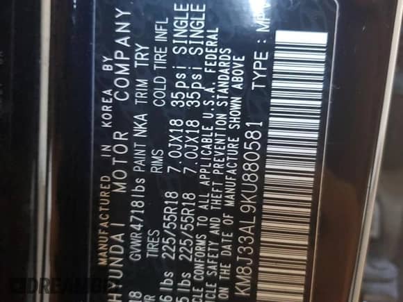 2019 Hyundai Tucson SEL with VIN KM8J33AL9KU880581, listed as a Copart auction lot 83975535 with 57,007 mi miles and Salvage title. Bid and sale history available at DreamBid. Image 13.