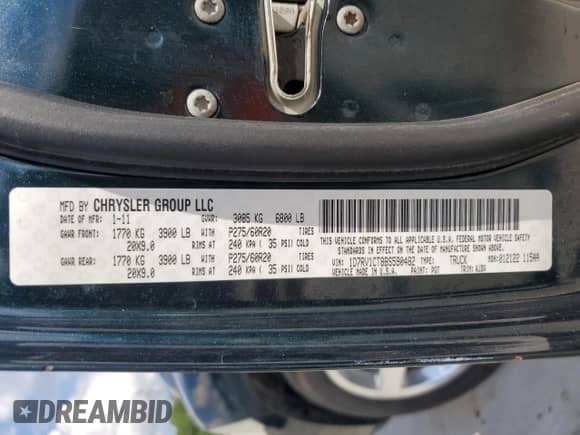 2011 Ram 1500 SLT with VIN 1D7RV1CT8BS590482, listed as a Copart auction lot 56678275 with 181,605 mi miles and Salvage title. Bid and sale history available at DreamBid. Image 12.