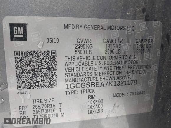 2019 Chevrolet Colorado 2WD Work Truck с VIN 1GCGSBEA7K1321178, выставлен на аукционе IAAI как лот 42094047 с пробегом 71 700 миль миль и . История ставок и продаж доступна на DreamBid. Изображение 9.