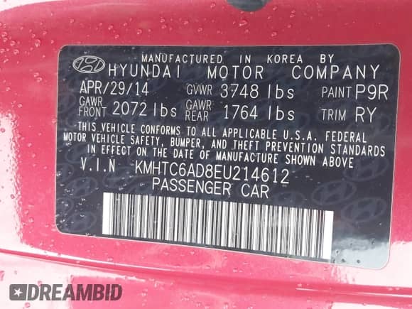 2014 Hyundai Veloster z VIN KMHTC6AD8EU214612, wystawiony jako IAAI lot #41258820 z przebiegiem 61 984 mil mil oraz . Historia ofert i sprzedaży dostępna na DreamBid. Obrazek 9.