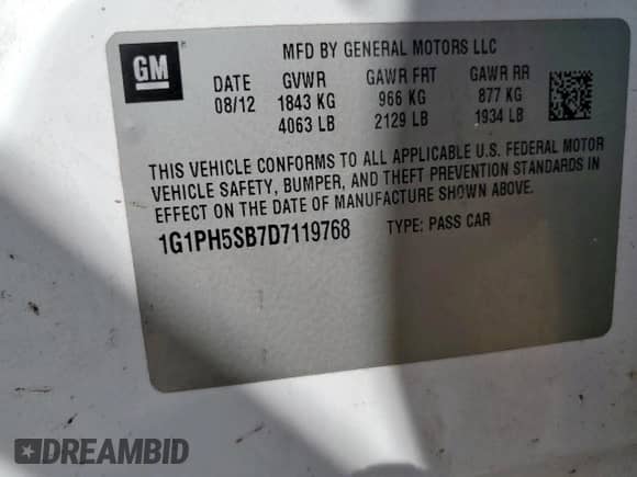 2013 Chevrolet Cruze ECO с VIN 1G1PH5SB7D7119768, выставлен на аукционе Copart как лот 65762595 с пробегом 119 753 миль миль и Списание • Salvage title. История ставок и продаж доступна на DreamBid. Изображение 13.