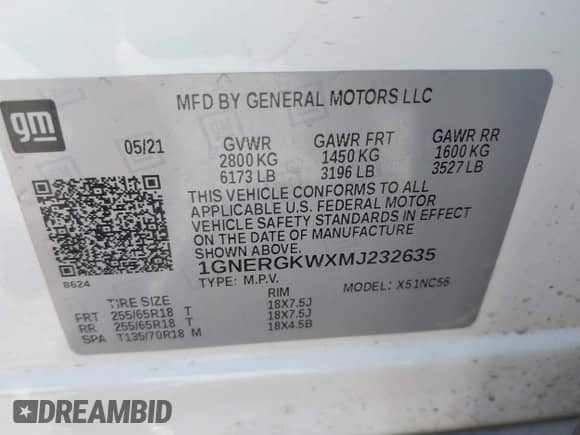 2021 Chevrolet Traverse LT Cloth with VIN 1GNERGKWXMJ232635, listed as a IAAI auction lot 42930438 with 154,955 mi miles and . Bid and sale history available at DreamBid. Image 9.