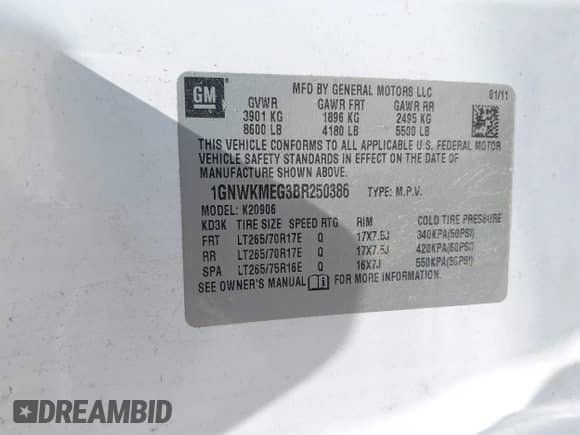 2011 Chevrolet Suburban with VIN 1GNWKMEG3BR250386, listed as a IAAI auction lot 42369109 with 222,821 mi miles and . Bid and sale history available at DreamBid. Image 9.