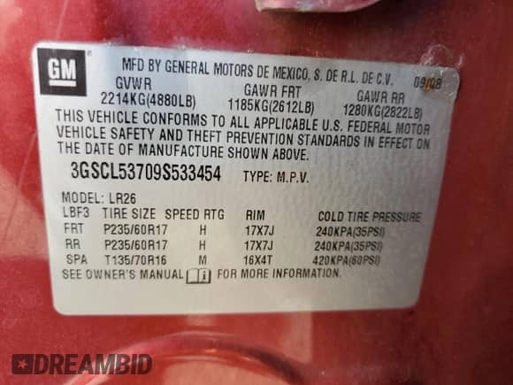 2009 Saturn VUE XR с VIN 3GSCL53709S533454, выставлен на аукционе Copart как лот 70463925 с пробегом 166 226 миль миль и Списание • Salvage title. История ставок и продаж доступна на DreamBid. Изображение 13.