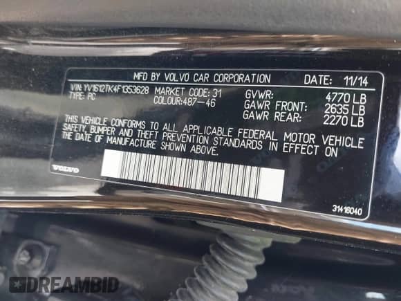 2015 Volvo S60 T5 Premier с VIN YV1612TK4F1353628, выставлен на аукционе IAAI как лот 42437664 с пробегом 184 076 миль миль и . История ставок и продаж доступна на DreamBid. Изображение 9.
