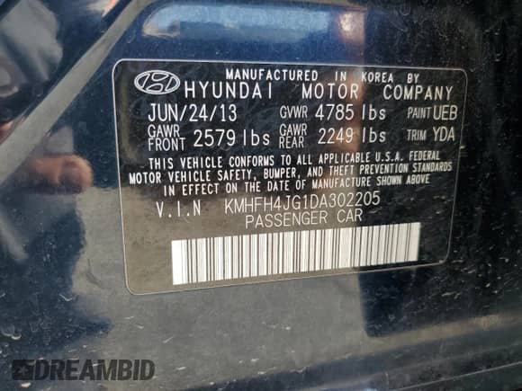 2013 Hyundai Azera с VIN KMHFH4JG1DA302205, выставлен на аукционе Copart как лот 70840334 с пробегом 194 210 миль миль и Списание • Salvage title. История ставок и продаж доступна на DreamBid. Изображение 12.