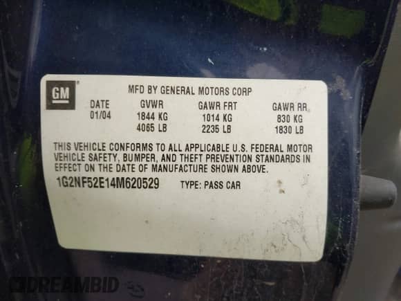 2004 Pontiac Grand Am SE1 с VIN 1G2NF52E14M620529, выставлен на аукционе IAAI как лот 41972467 с пробегом 157 165 миль миль и . История ставок и продаж доступна на DreamBid. Изображение 9.
