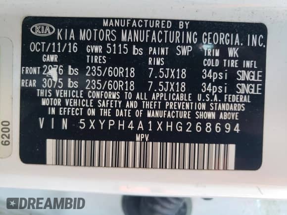 2017 Kia Sorento EX with VIN 5XYPH4A1XHG268694, listed as a Copart auction lot 57069725 with 137,618 mi miles and Salvage title. Bid and sale history available at DreamBid. Image 13.