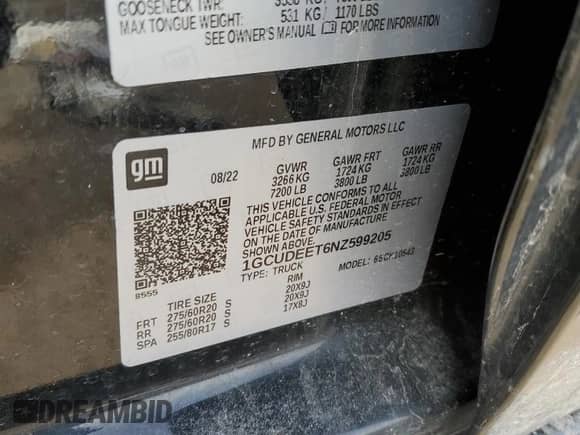 2022 Chevrolet Silverado 1500 RST z VIN 1GCUDEET6NZ599205, wystawiony jako Copart lot #42735645 z przebiegiem Nie podano mil oraz Czysty tytuł • Clean title. Historia ofert i sprzedaży dostępna na DreamBid. Obrazek 12.