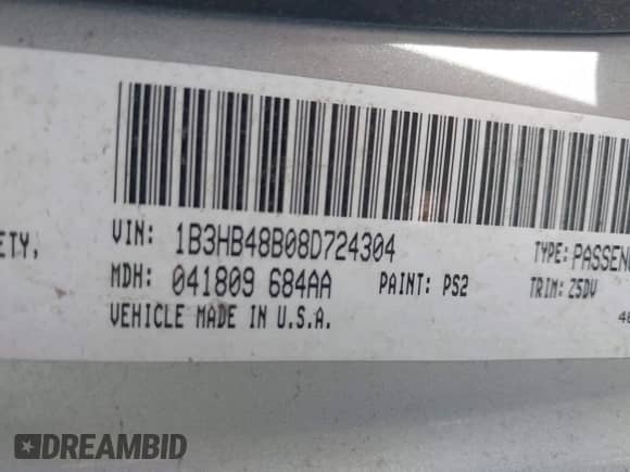 2008 Dodge Caliber SXT with VIN 1B3HB48B08D724304, listed as a IAAI auction lot 43480695 with 149,867 mi miles and . Bid and sale history available at DreamBid. Image 9.