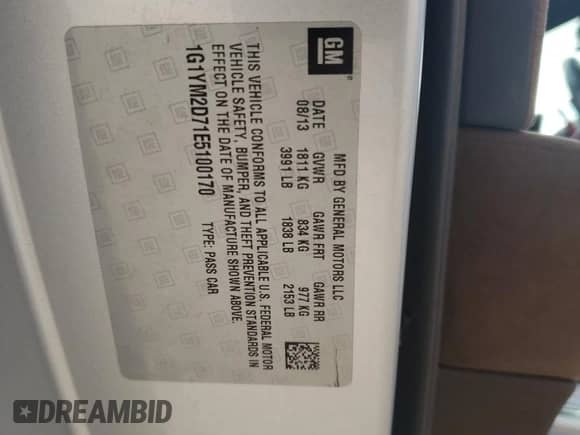 2014 Chevrolet Corvette Z51 3LT z VIN 1G1YM2D71E5100170, wystawiony jako Copart lot #69983954 z przebiegiem 48 803 mil mil oraz Szkoda całkowita • Salvage title. Historia ofert i sprzedaży dostępna na DreamBid. Obrazek 14.