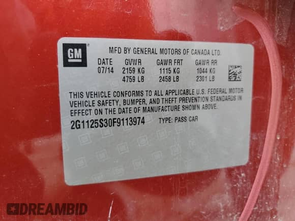 2015 Chevrolet Impala LT with VIN 2G1125S30F9113974, listed as a Copart auction lot 69462125 with 124,766 mi miles and Clean title. Bid and sale history available at DreamBid. Image 12.