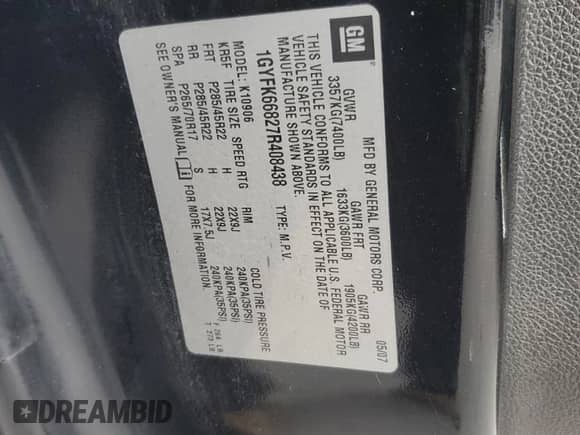 2007 Cadillac Escalade ESV with VIN 1GYFK66827R408438, listed as a Copart auction lot 90285245 with 157,341 mi miles and Clean title. Bid and sale history available at DreamBid. Image 12.