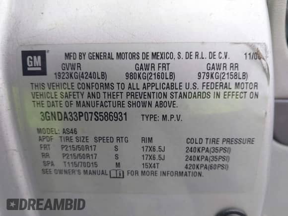 2007 Chevrolet HHR LT with VIN 3GNDA33P07S586931, listed as a IAAI auction lot 43540092 with 141,662 mi miles and . Bid and sale history available at DreamBid. Image 9.