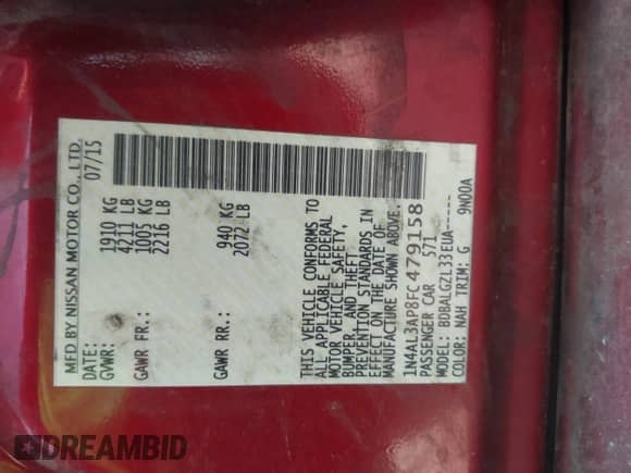 2015 Nissan Altima S z VIN 1N4AL3AP8FC479158, wystawiony jako IAAI lot #43217638 z przebiegiem 171 165 mil mil oraz . Historia ofert i sprzedaży dostępna na DreamBid. Obrazek 9.