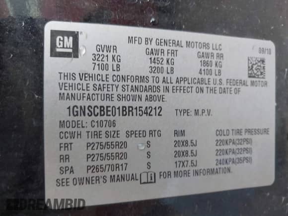 2011 Chevrolet Tahoe LT с VIN 1GNSCBE01BR154212, выставлен на аукционе IAAI как лот 42651099 с пробегом 245 088 миль миль и . История ставок и продаж доступна на DreamBid. Изображение 9.