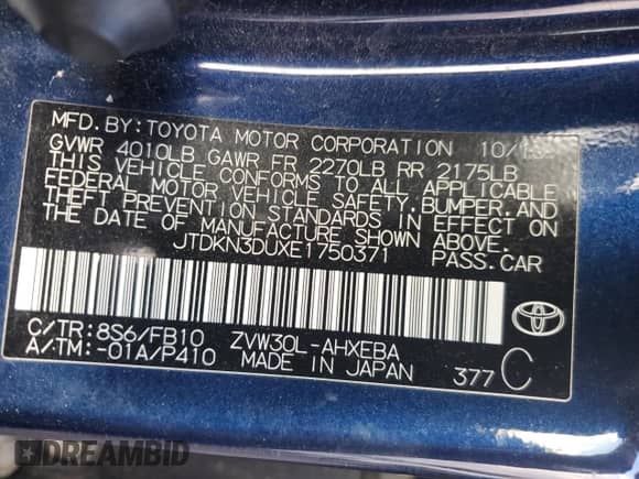 2014 Toyota Prius Two с VIN JTDKN3DUXE1750371, выставлен на аукционе Copart как лот 82614415 с пробегом 146 839 миль миль и Списание • Salvage title. История ставок и продаж доступна на DreamBid. Изображение 12.