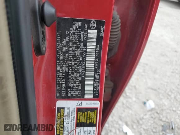 2012 Toyota Camry LE with VIN 4T4BF1FKXCR255193, listed as a Copart auction lot 86505245 with 138,958 mi miles and Clean title. Bid and sale history available at DreamBid. Image 13.