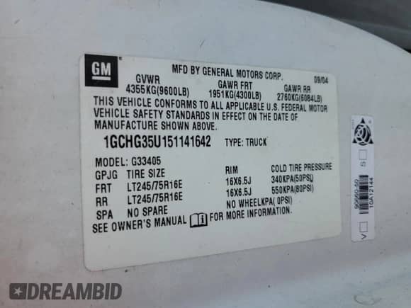 2005 Chevrolet Express Cargo Y3G Mobility с VIN 1GCHG35U151141642, выставлен на аукционе Copart как лот 69855924 с пробегом 159 663 миль миль и Списание • Salvage title. История ставок и продаж доступна на DreamBid. Изображение 10.