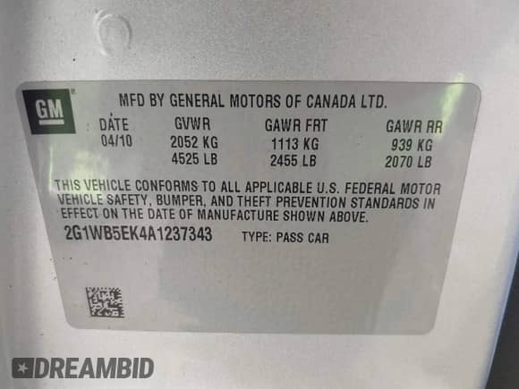 2010 Chevrolet Impala LT с VIN 2G1WB5EK4A1237343, выставлен на аукционе IAAI как лот 43458776 с пробегом 139 810 миль миль и . История ставок и продаж доступна на DreamBid. Изображение 9.