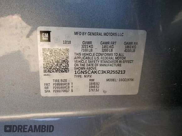 2019 Chevrolet Tahoe LS с VIN 1GNSCAKC3KR255213, выставлен на аукционе Copart как лот 81584105 с пробегом 116 639 миль миль и Списание • Salvage title. История ставок и продаж доступна на DreamBid. Изображение 12.