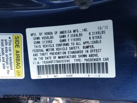 2013 Acura TL z VIN 19UUA8F27DA002044, wystawiony jako IAAI lot #43504683 z przebiegiem 119 913 mil mil oraz . Historia ofert i sprzedaży dostępna na DreamBid. Obrazek 9.