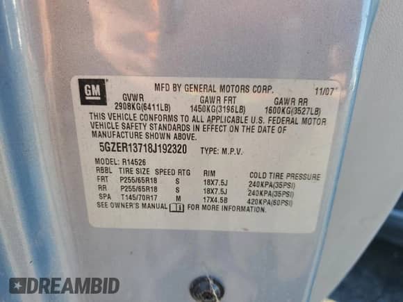 2008 Saturn Outlook XE with VIN 5GZER13718J192320, listed as a Copart auction lot 56766925 with 150,927 mi miles and Clean title. Bid and sale history available at DreamBid. Image 13.