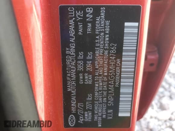 2021 Hyundai Elantra SEL с VIN 5NPLM4AG5MH047862, выставлен на аукционе Copart как лот 82457245 с пробегом 53 559 миль миль и Списание • Salvage title. История ставок и продаж доступна на DreamBid. Изображение 12.