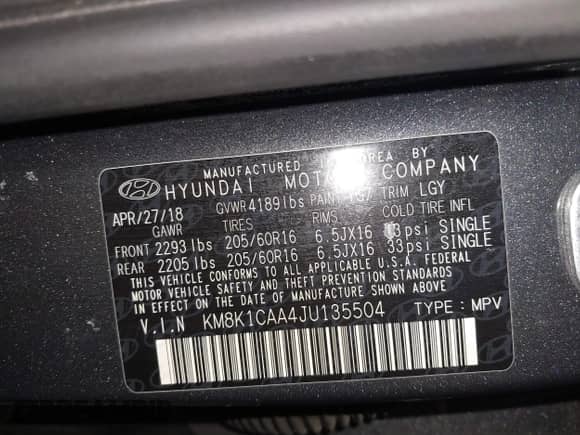 2018 Hyundai Kona SE with VIN KM8K1CAA4JU135504, listed as a IAAI auction lot 41485731 with 74,055 mi miles and . Bid and sale history available at DreamBid. Image 9.